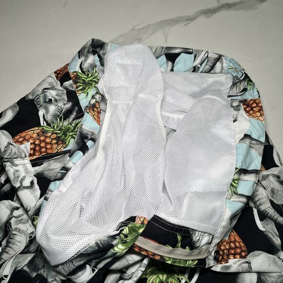 iLot Mens Swim Trunks L Mesh Liner Pockets Board Shorts Elephants Pineapples EUC - Picture 6 of 12